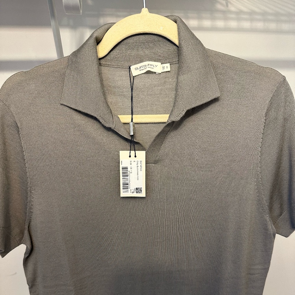 Grey Merino Buttonless Polo - S